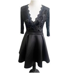 Fashion Nova Fit And Flare Burnout Velvet Floral Lace Dress Size Medium Black